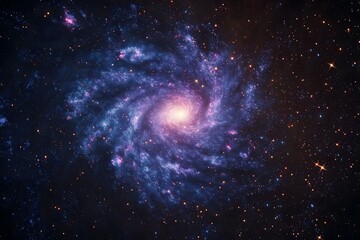 Fototapeta premium A Cosmic Background With a Swirling Galaxy of Purple, Blue, and Pink Stars, Surrounded by Dark Space, High Resolution Wallpaper or Background