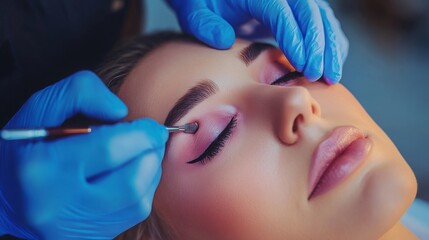Naklejka premium Before and after henna eyebrow dyeing, a close-up collage. -