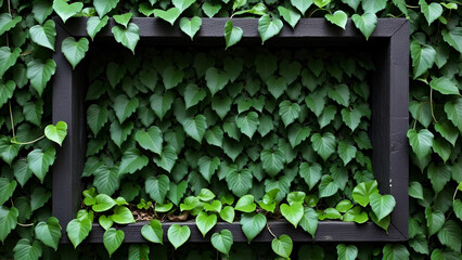 a thin black frame entwined with green ivy
