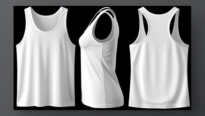 minimalist white tank top template presented clean gray vector format featuring three distinct views front back side perspectives