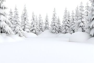 Fototapeta premium A Frosty Winter Scene With Snow-covered Pine Trees, a Soft Blanket of Snow on the Ground, and a Cloudy Sky, High Resolution Wallpaper or Background