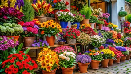 Colorful flowers bloom in a quaint corner, creating a lively floral display that adds vibrancy and enhances nature&acirc;&euro;&trade;s beauty, delighting the senses in full bloom.