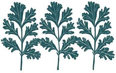 Decorative green leaves design featuring three detailed foliage arrangements against a white background