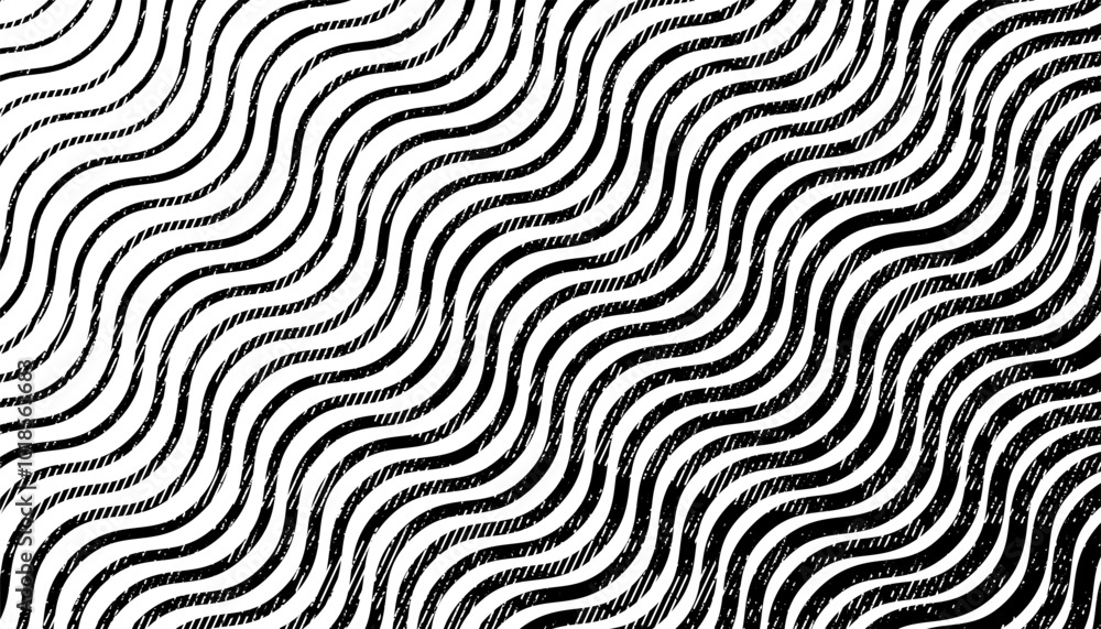 Poster transition of wave pattern. black isolated on white background, but easily recoloured at your discre