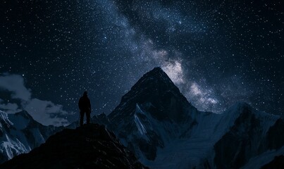 Fototapeta premium Starry night sky above a mountain range.