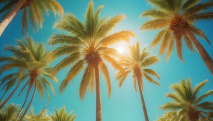 Palm tree and sunny blue sky. AI generated