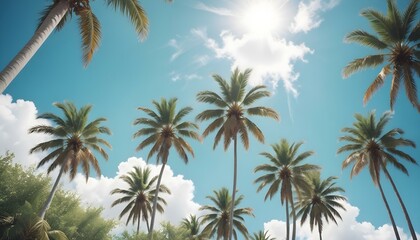 Palm tree and sunny blue sky. AI generated