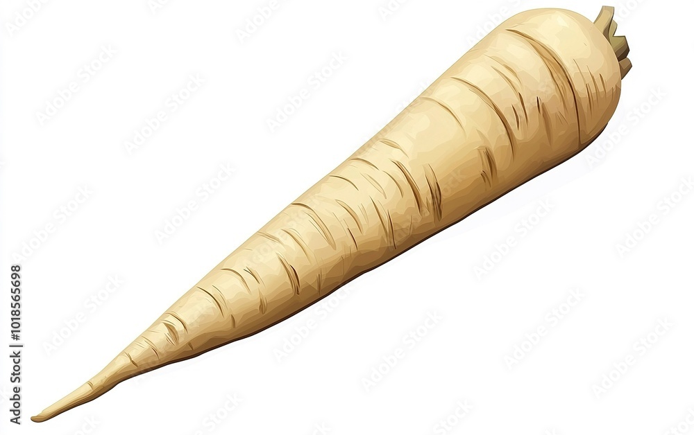 Poster a fresh parsnip sits on a wooden surface, showcasing its pale, elongated shape and tapered end ready