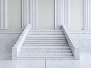 Corporate bank entrance with a wide marble staircase, grandeur and stability in finance