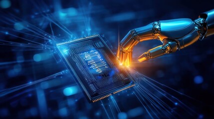 Robotic hand interacting with digital circuit board