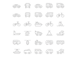 Transportation thin line icons set 