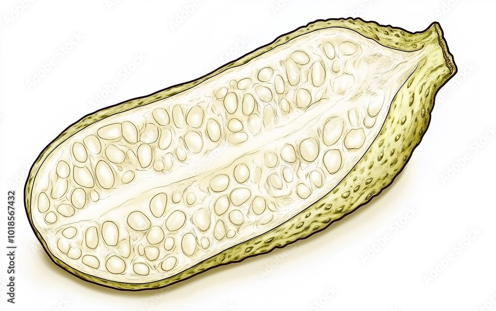 Poster cross-section of a ripe cucumber revealing seeds and pulp against a plain background