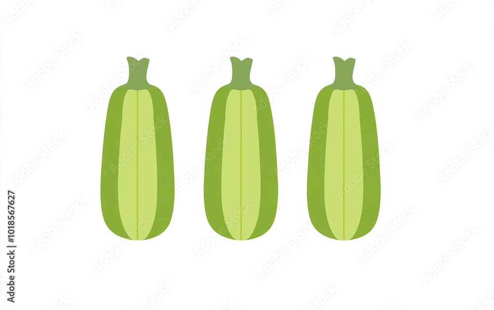 Poster three fresh zucchinis arranged in a row showcasing their vibrant green color and smooth texture agai