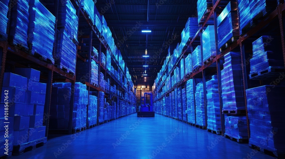 Poster a smart factory warehouse with agvs efficiently transporting goods, illustrating the power of 5g con