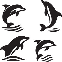 dolphin silhouette set black and white vector 