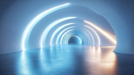 Obraz premium Futuristic Tunnel with Blue and Orange Neon Lights