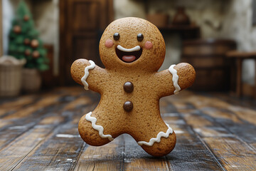 Gingerbread man dancing portrait close up 
