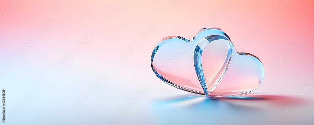 Poster elegant crystal heart reflection - modern abstract design with light and shadow on a glowing mirrore