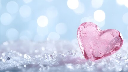 Obraz premium Enchanting Crystal Heart Encased in Ice - Surreal Winter Landscape with Sparkling Frost and Ethereal Purity