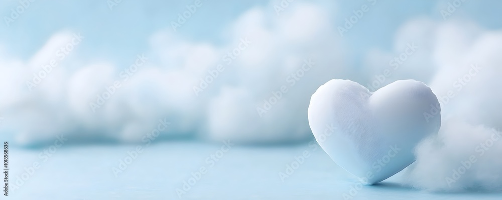 Poster enchanting crystal heart floating in soft clouds - dreamy angelic atmosphere with surreal light rays