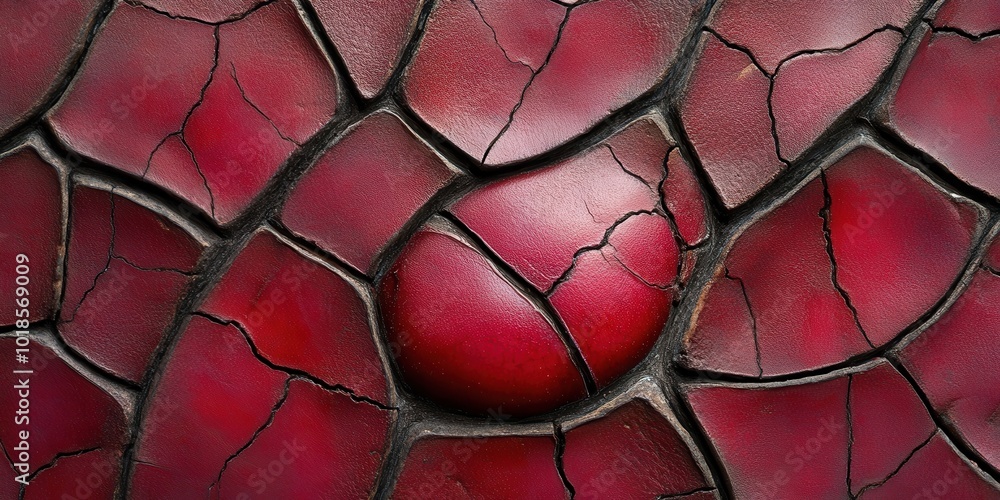 Wall mural abstract red pattern of cracked and textured surface with a circular focal point