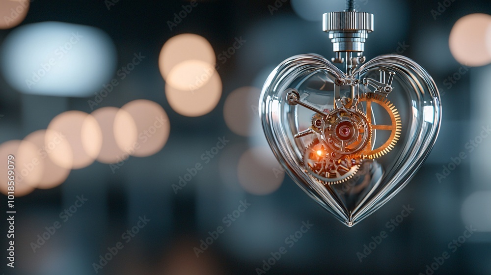 Aufkleber steampunk elegance illuminated crystal heart surrounded by intricate clockwork gears - a fusion of m