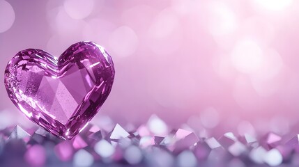 Fototapeta premium Enchanting Crystal Heart with Ethereal Light Refraction - A Mystical Aura of Shimmering Facets and Delicate Glow