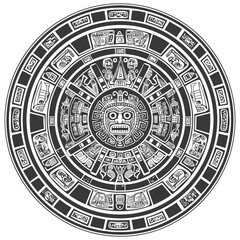 Fototapeta premium Circular Aztec Calendar with Central Deity and Glyphs