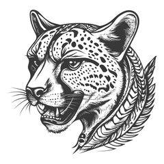 Cheetah Head with Ornate Feather Detail