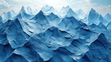 Obraz premium Majestic icy mountain range under a bright sky with textured peaks and sunlight illuminating the snow-covered surfaces