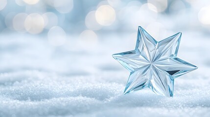 Icy Blue Crystal Star in a Winter Wonderland - Shimmering Snow and Frosty Brilliance Reflecting Mystical Purity