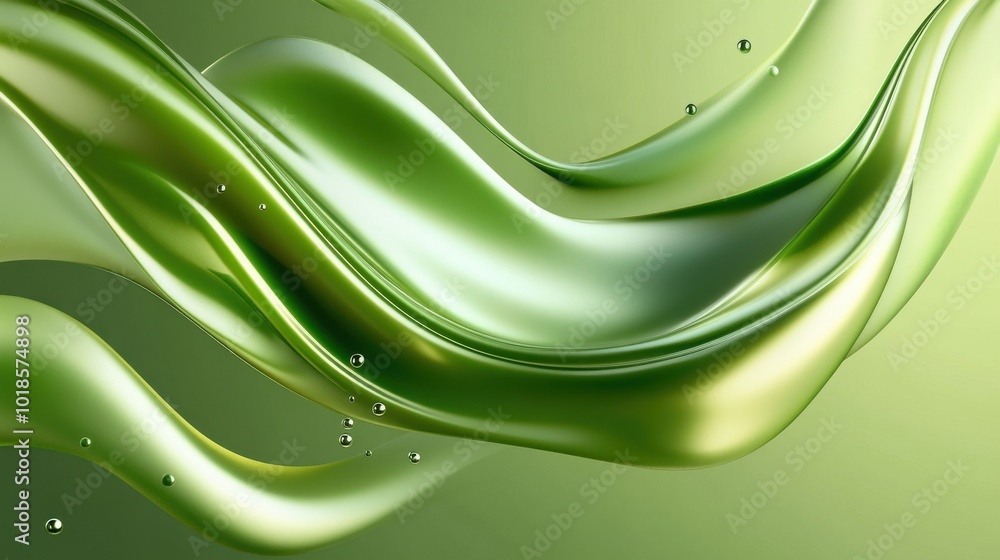 Poster green liquid background with a glossy surface and dynamic patterns, perfect for a contemporary and v