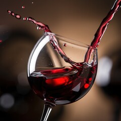 High-speed photo of red wine splashing from a glass