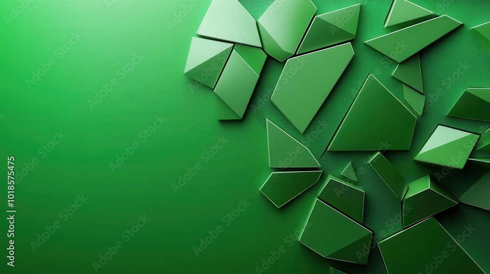 Poster green polygonal design with a mix of matte and glossy surfaces, providing depth and texture for a mo