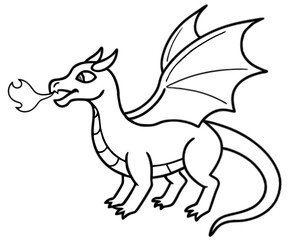 Fire Breathing Dragon line art illustration,Fire Breathing Dragon coloring page