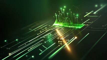 Obraz premium High-tech green 3D background with digital elements and glowing effects, ideal for futuristic and tech-oriented projects