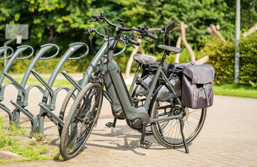 Fototapeta premium Bicycle with saddlebags. Sport and recreation concept