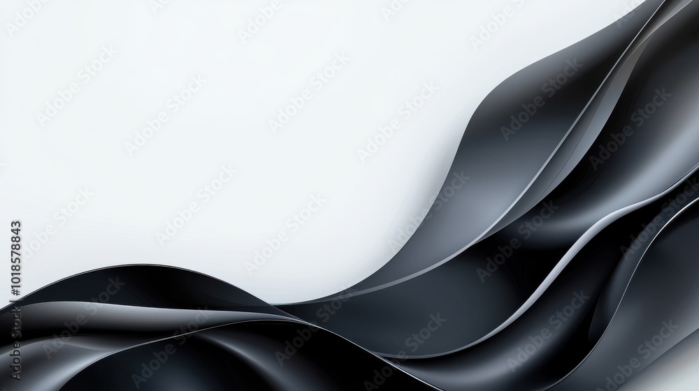 Poster abstract black background with soft, flowing waves and gradients, creating an elegant, minimalistic 
