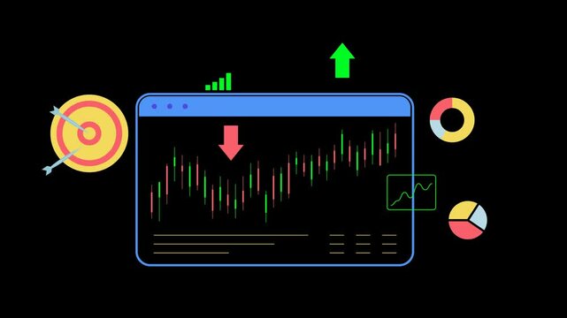 Statistics graphs concept. stock market analysis illustration. charts and diagrams data, Business financial intro. 2d animated video clip. 4k size without background. alpha channel