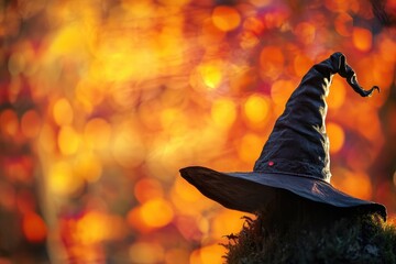 Witch's Hat Silhouetted Against a Blurred Background of Warm Colors