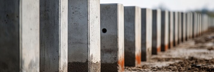 Concrete Pillars in a Row at a Construction Site