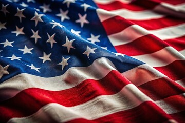 Detailed view of the stars on an American flag, set against a textured fabric background, embodying patriotism and
