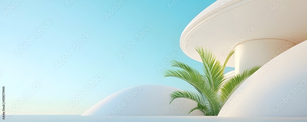Poster futuristic aerodynamic sustainable building design - energy-efficient architecture with fluid transi