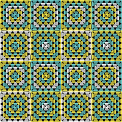 Pattern with crochet granny square with flowers wallpaper handmade decorative art design print	
