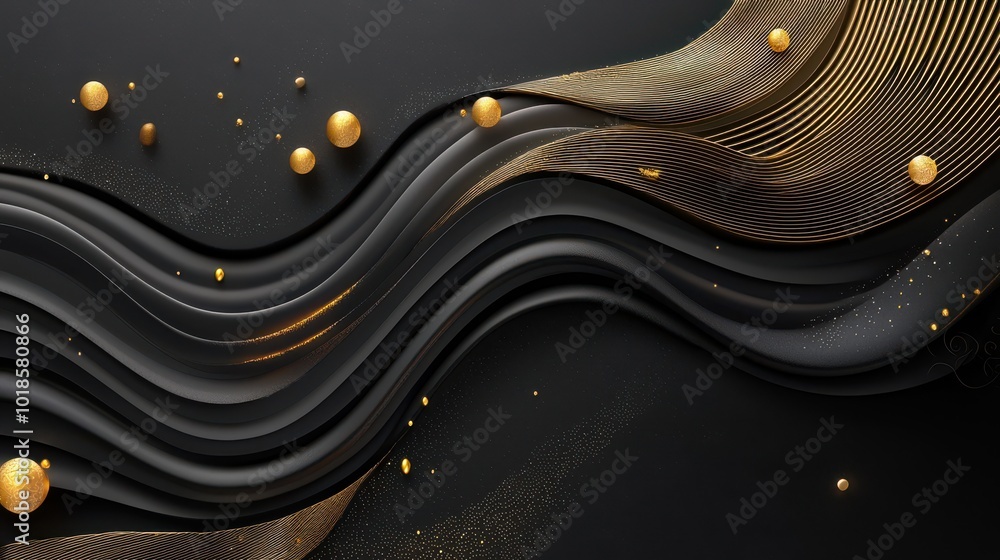 Poster luxurious black background with gold accents and intricate patterns, creating an opulent look for pr