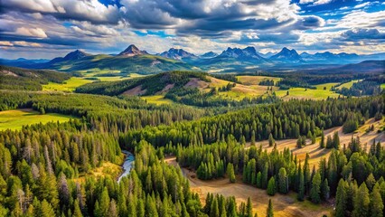 Aerial view of Targhee National Forest landscape in Wyoming, USA