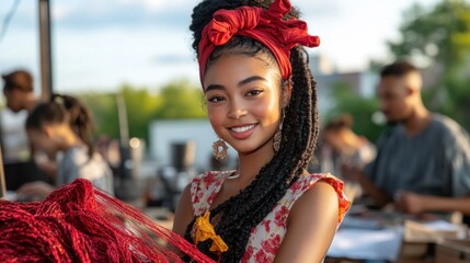 Diverse group of fashion designers collaborating on a collection, representing the fusion of global cultures in the fashion industry