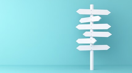 Directional signpost against a vibrant turquoise background, ideal for travel and navigation themes.