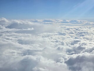 Stunning Aerial View of Clouds and Clear Blue Sky – Scenic Atmosphere, Fluffy White Clouds in the Stratosphere