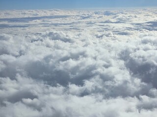Stunning Aerial View of Clouds and Clear Blue Sky – Scenic Atmosphere, Fluffy White Clouds in the Stratosphere
